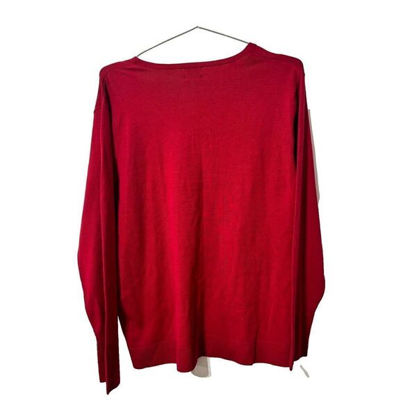 Chico's  Apparel Ribbed Pullover Sweater Large Red Long Sleeve V-Neck Silk Nylon - Picture 2 of 6